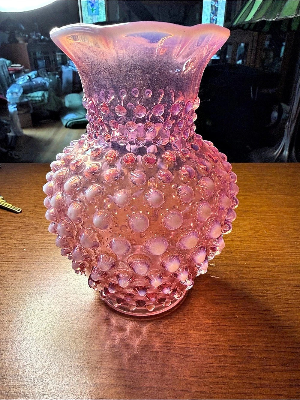Fenton Pink Textured Glass Vase